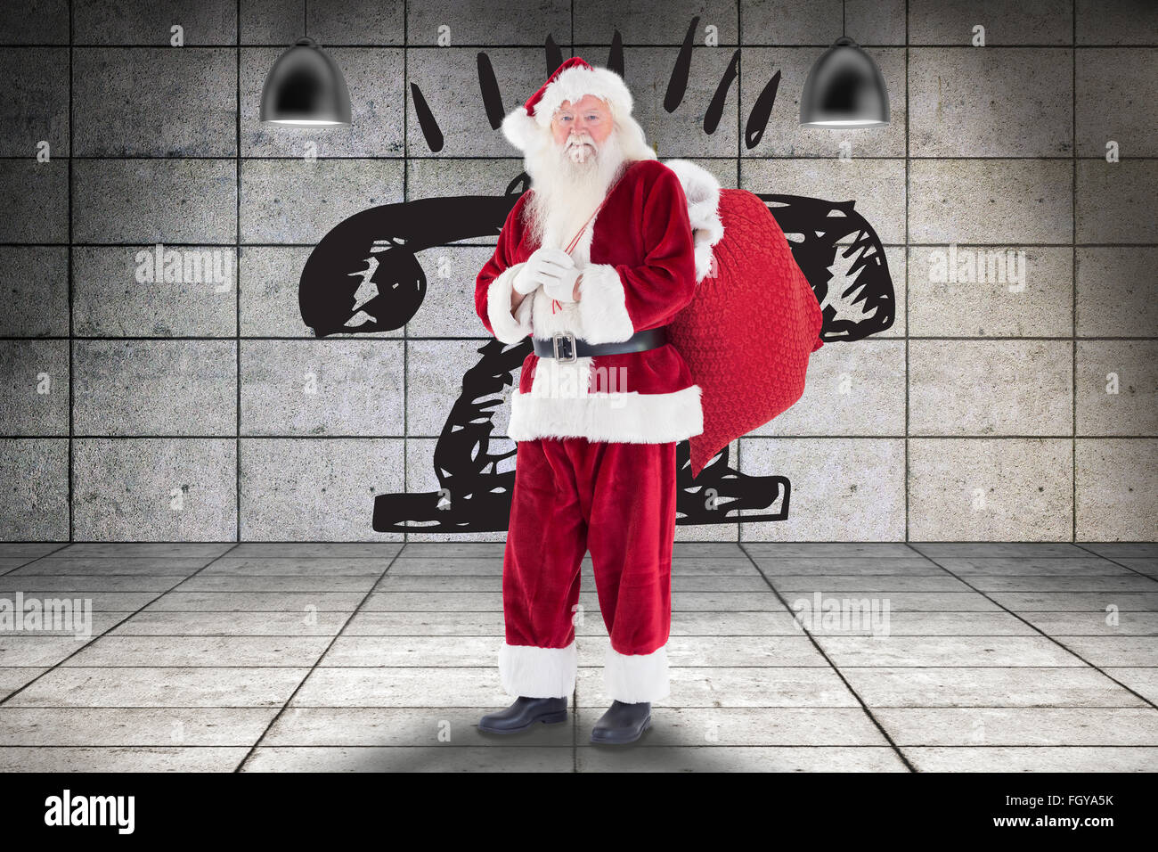 Composite image of santa carries his red bag Stock Photo - Alamy