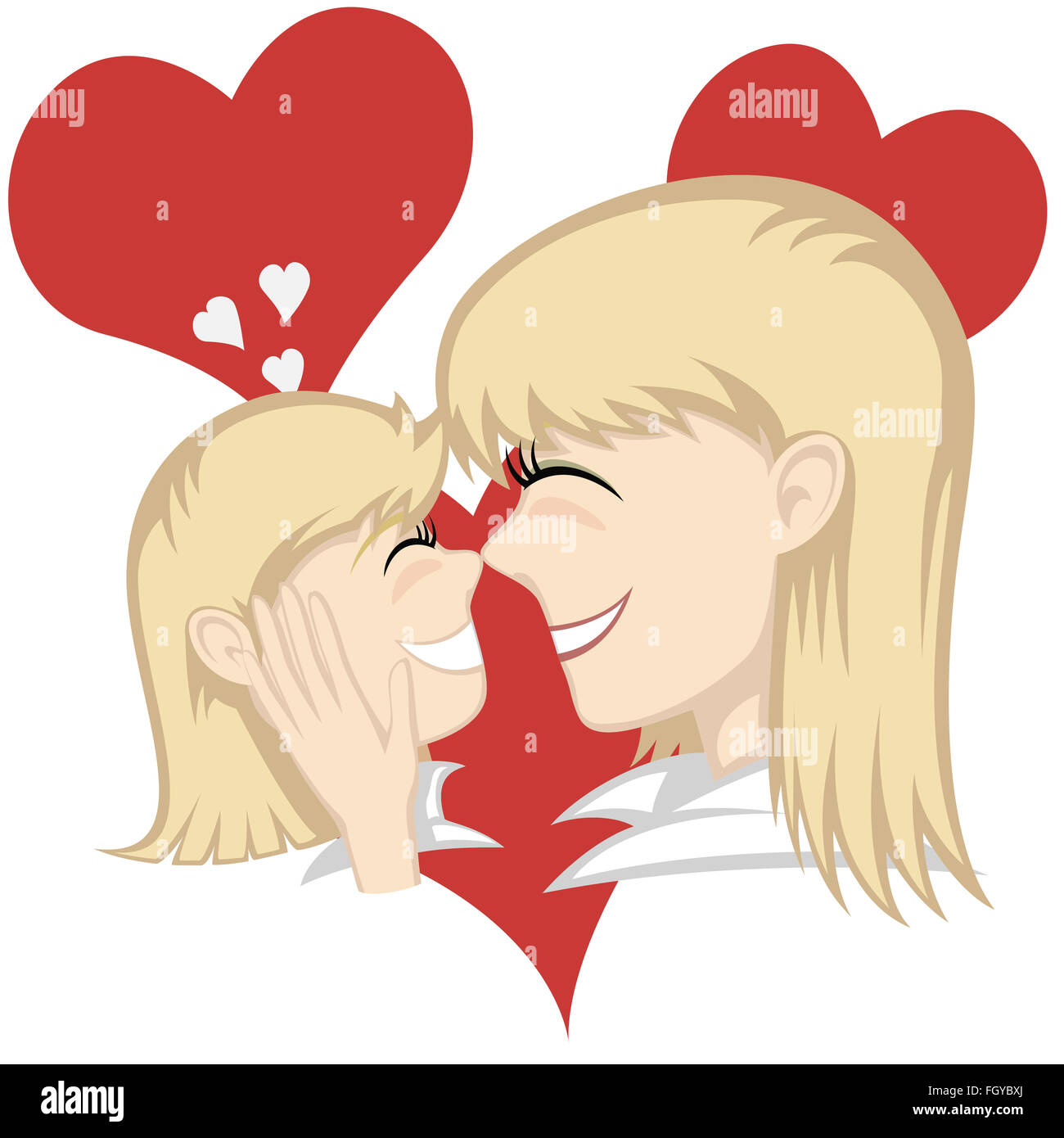 A Cute Blonde Girl And Blonde Mother S Faces Mother Caresses With Hearts In Background Stock