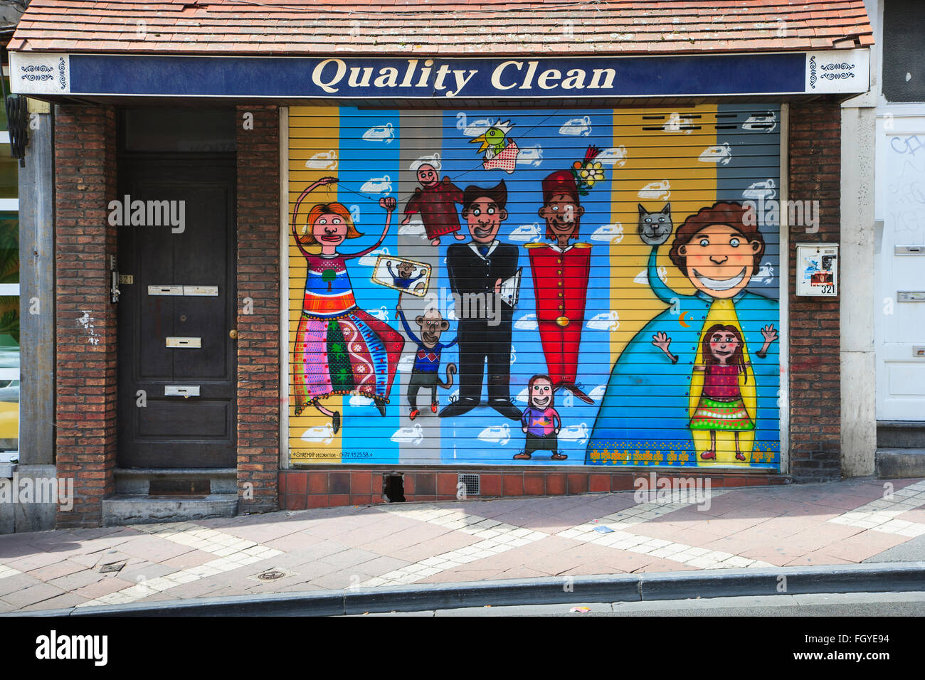 Shop front graffiti painting decoration shutters french belgian street