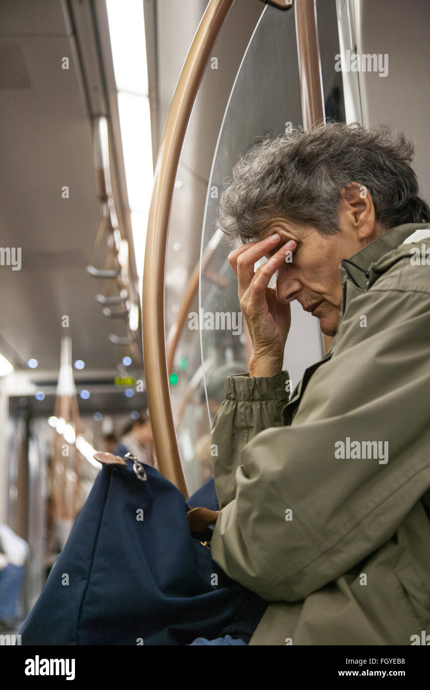 woman headache migraine pain stress fatigue tired Stock Photo