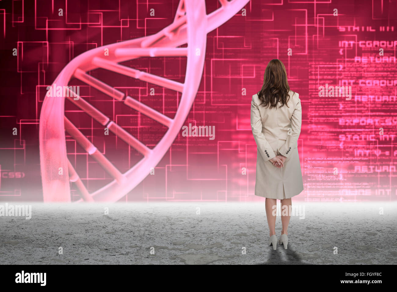 Composite image of rear view of businesswoman Stock Photo - Alamy