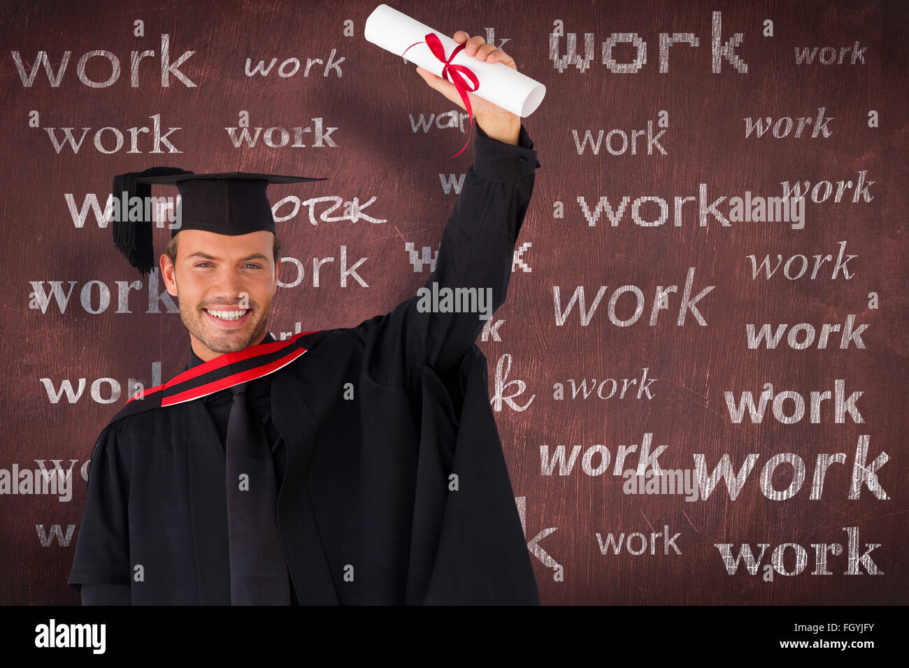 Composite image of happy attractive boy after his graduation Stock Photo