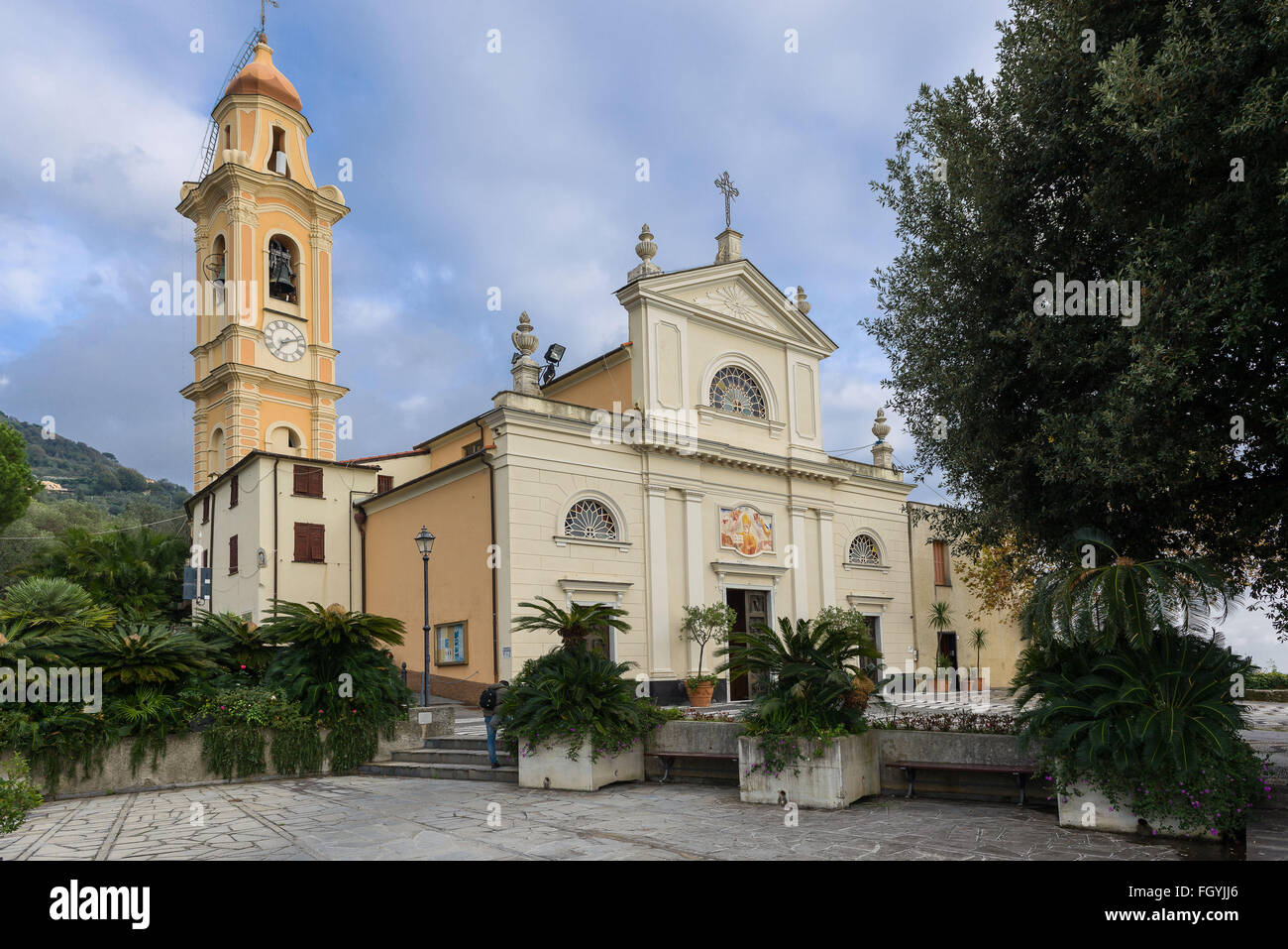 Ancient church of Sant'Ambrogio situated in Zoagli, Italy Stock Photo