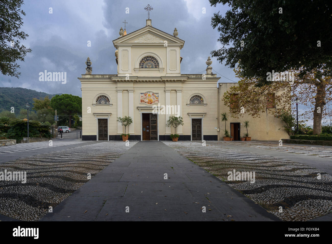 Ancient church of Sant'Ambrogio situated in Zoagli, Italy Stock Photo