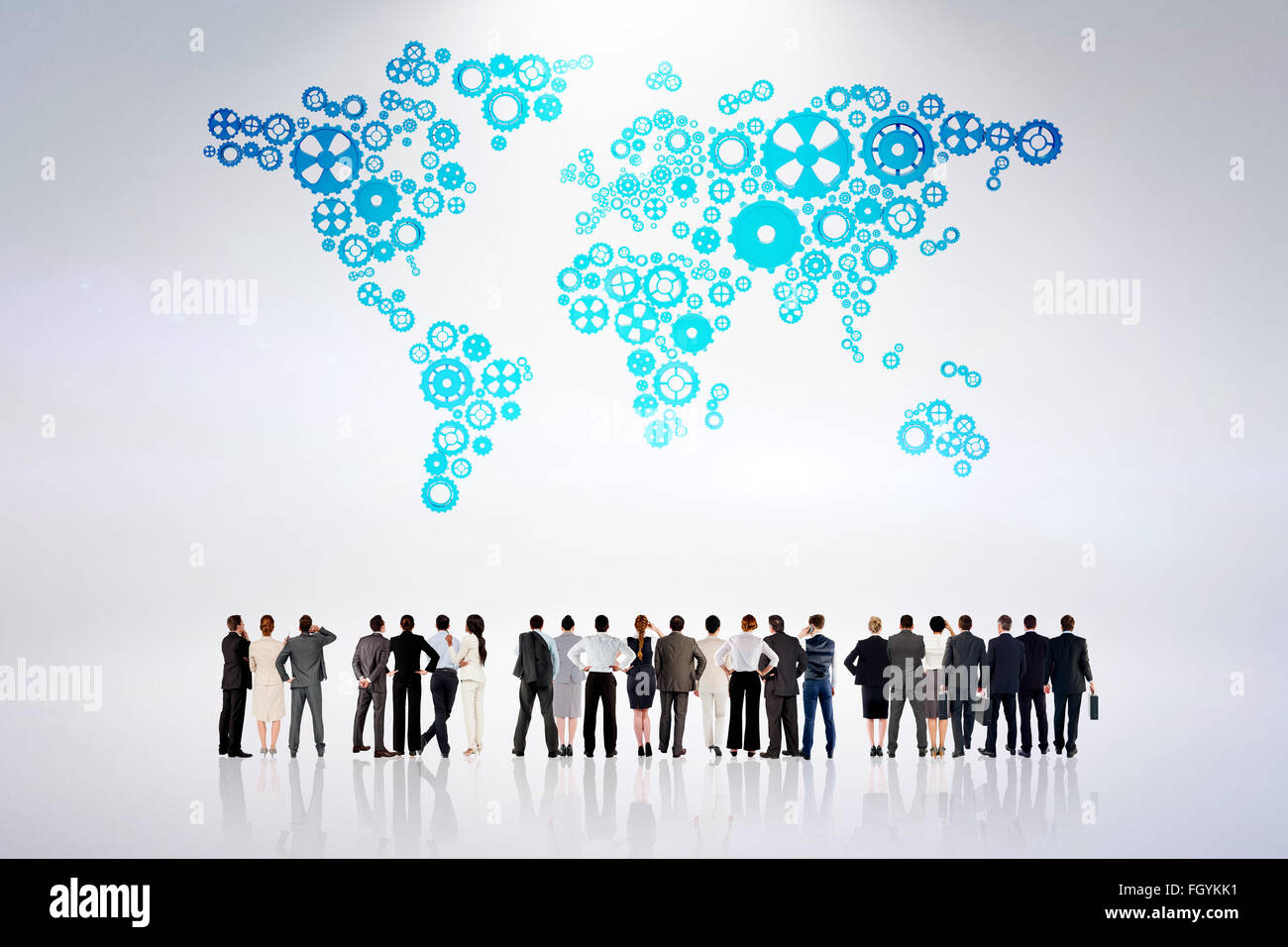 Composite image of rear view of multiethnic business people standing ...