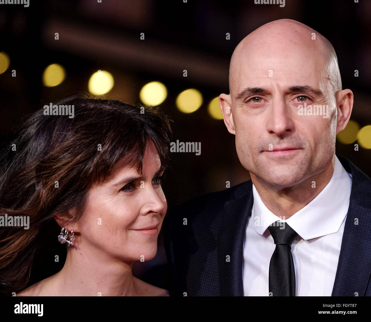 The World Premiere of Grimsby on 22/02/2016 at ODEON Leicester Square, London. Pictured: Liza Marshall, Mark Strong. Picture by Julie Edwards/Alamy Live News Stock Photo
