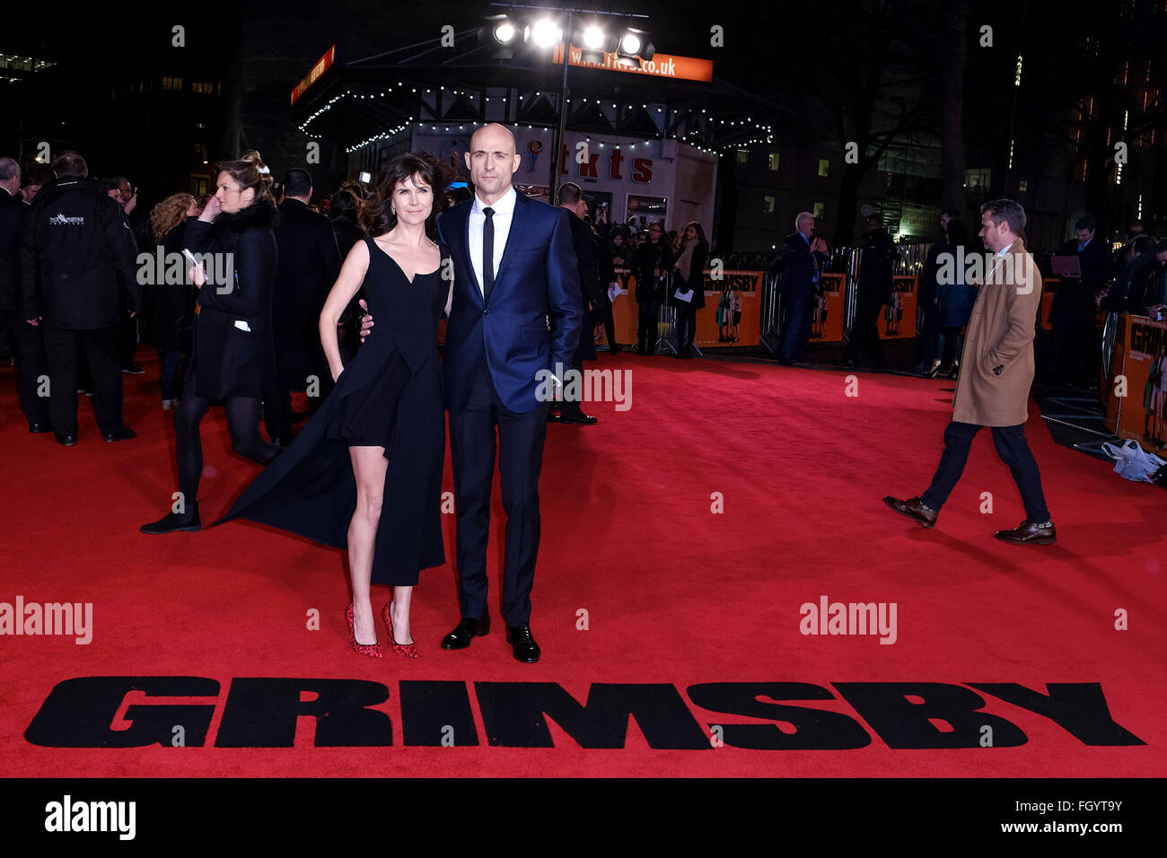The World Premiere of Grimsby on 22/02/2016 at ODEON Leicester Square, London. Pictured: Liza Marshall, Mark Strong. Picture by Julie Edwards/Alamy Live News Stock Photo