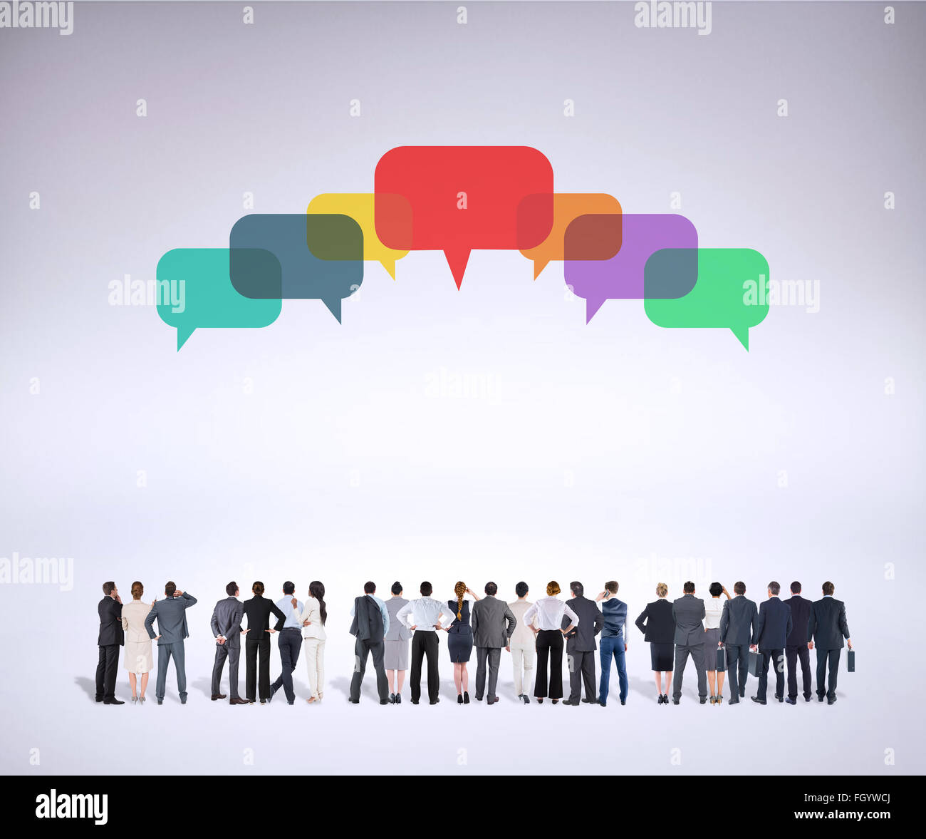 Composite image of rear view of multiethnic business people standing ...