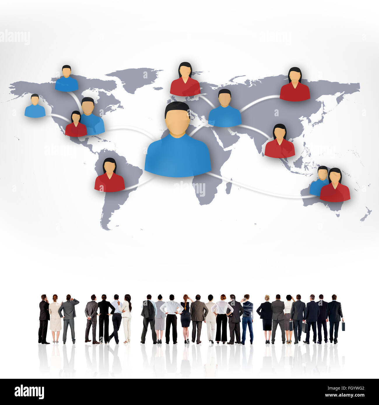 Composite image of rear view of multiethnic business people standing ...