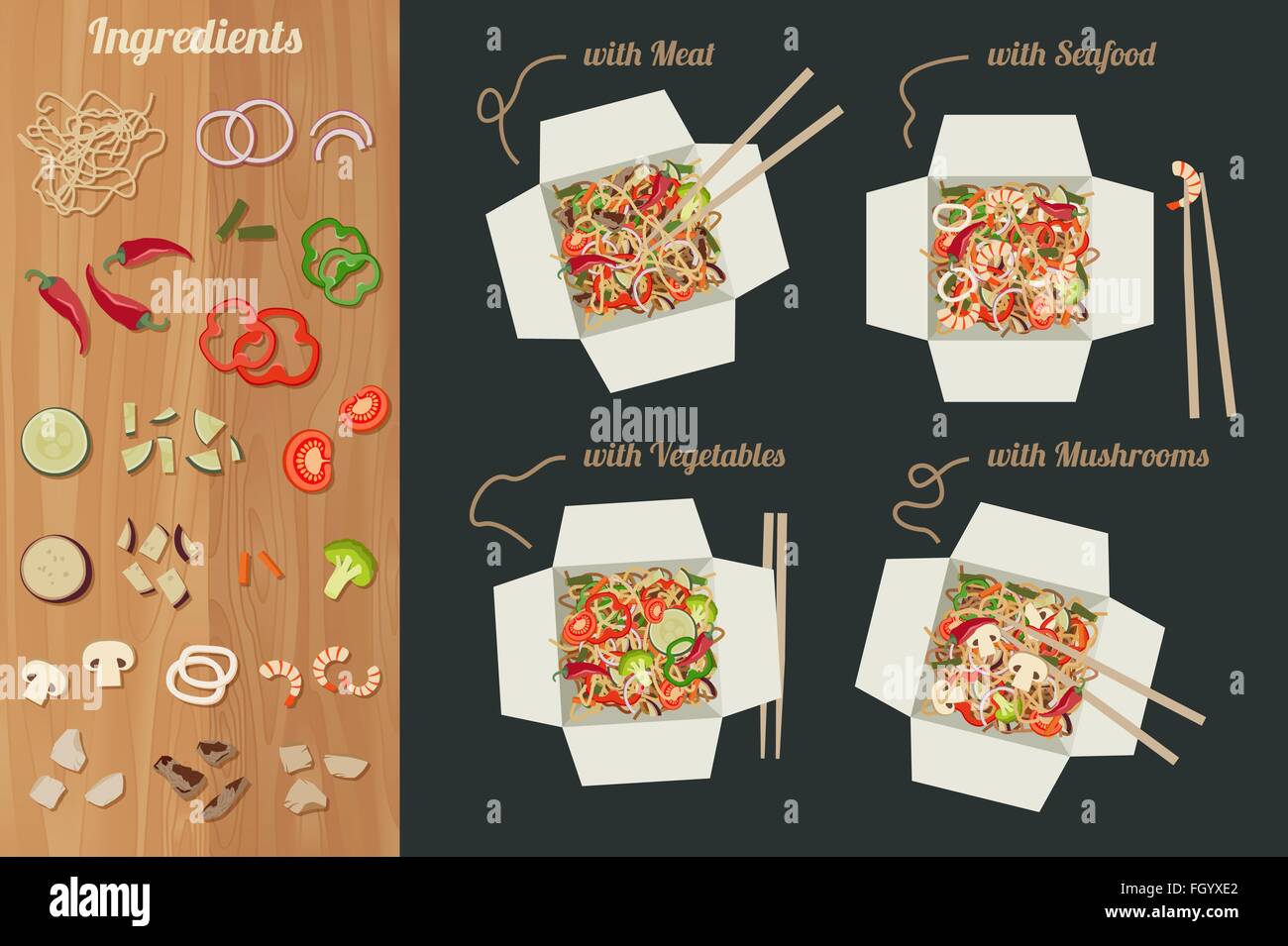 Chinese noodles with ingredients Stock Vector Image & Art Alamy