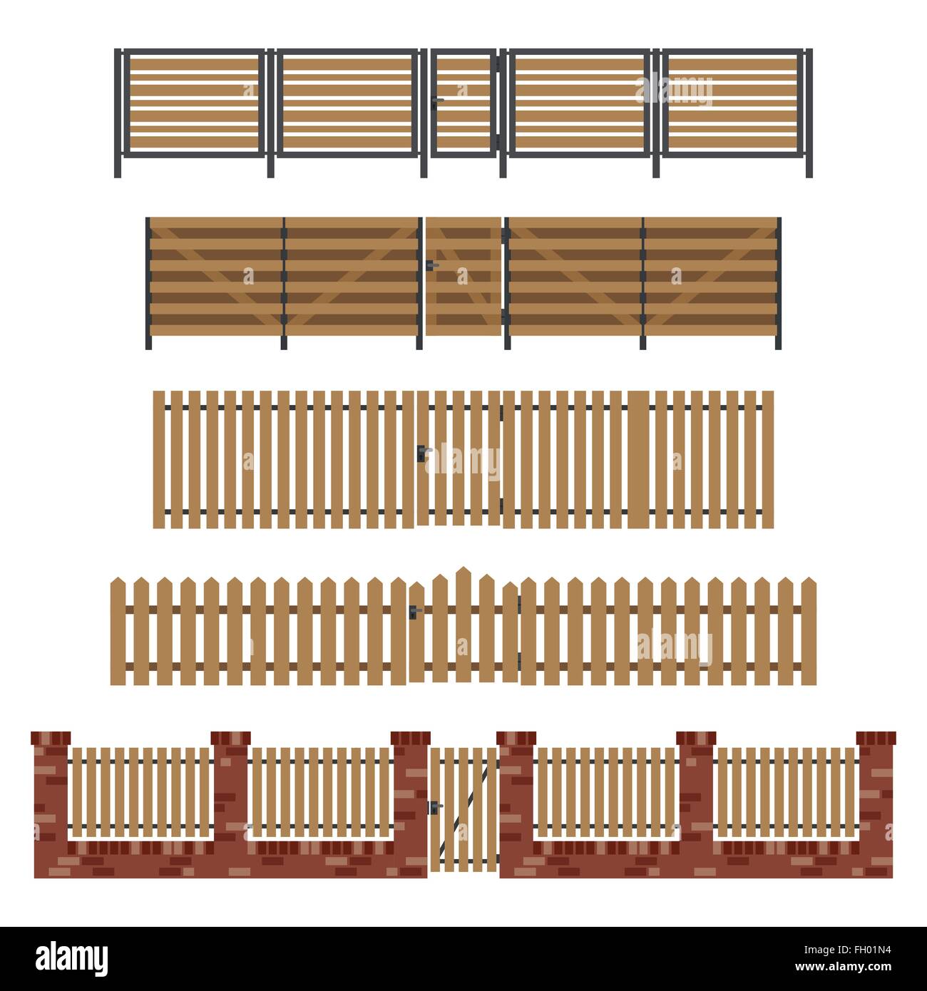 Wooden fences and gates. Stock Vector