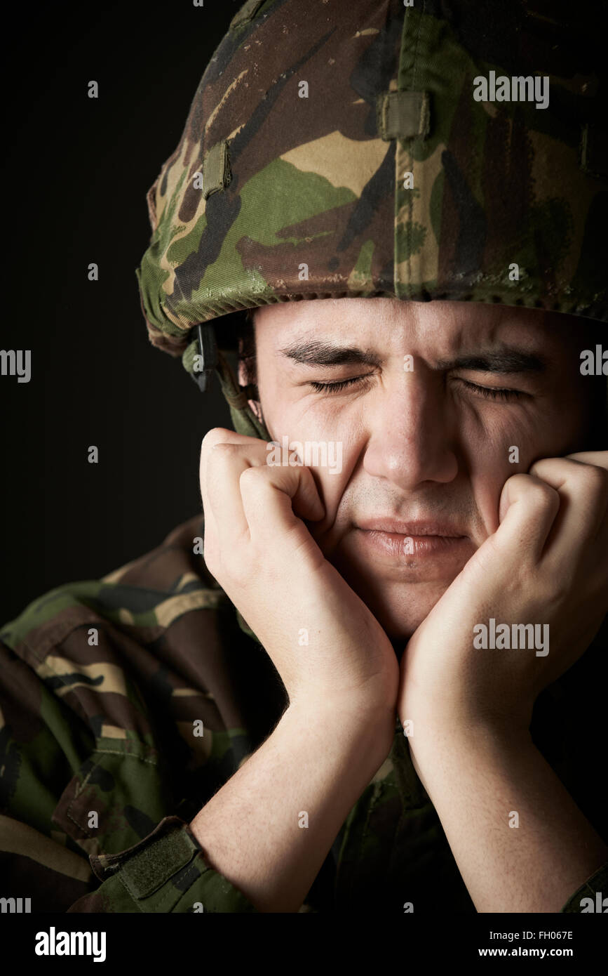 Soldier In Uniform Suffering From Stress Stock Photo Alamy