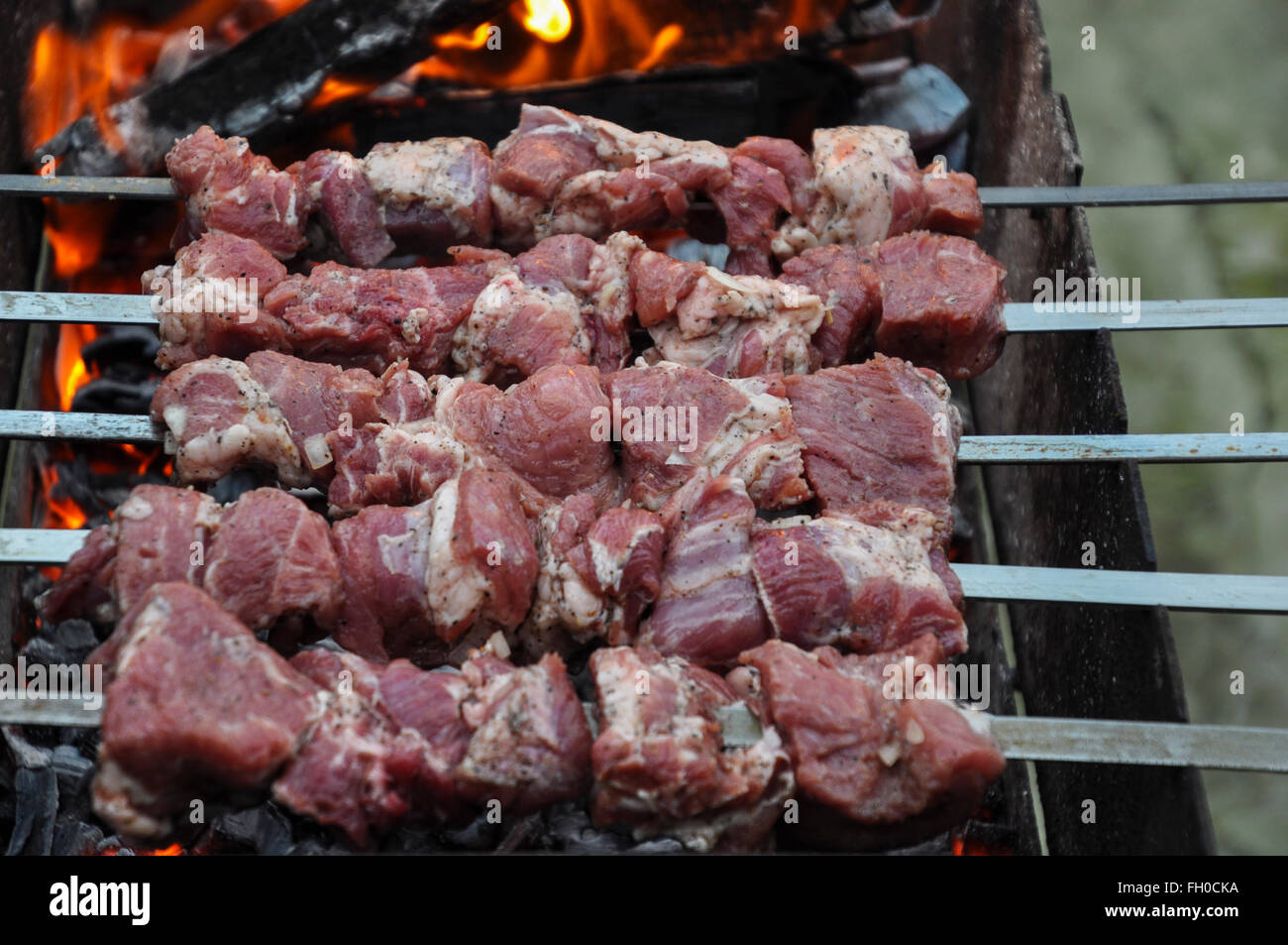Marinated pieces of fresh meat for the barbecue Stock Photo