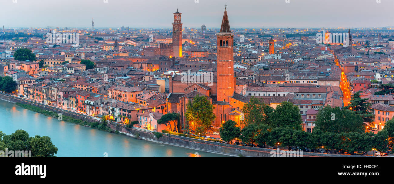 Panorama of Verona skyline at night, Italy Stock Photo - Alamy
