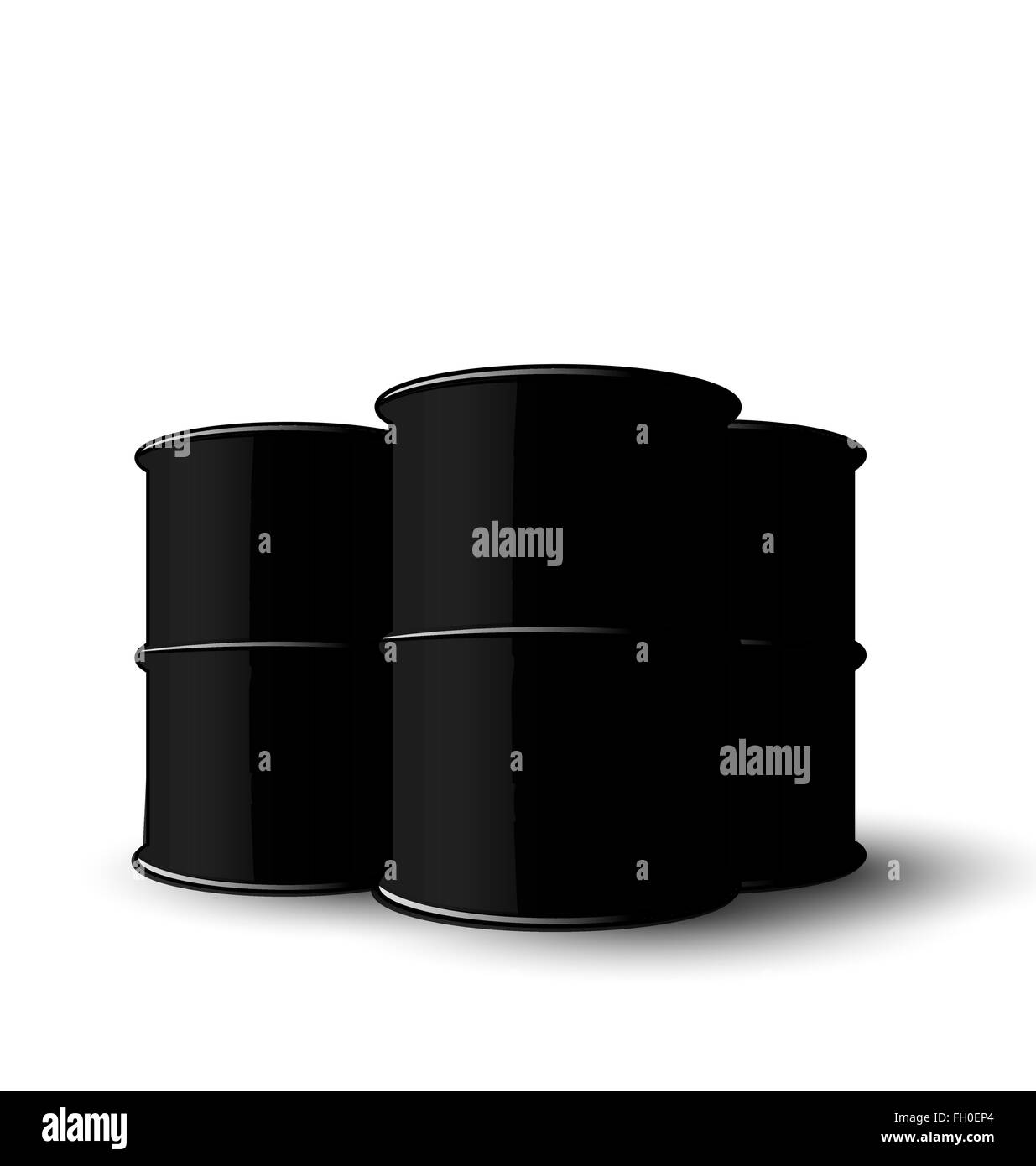 Three Black Metal of Oil Barrels Isolated on White Background Stock Vector