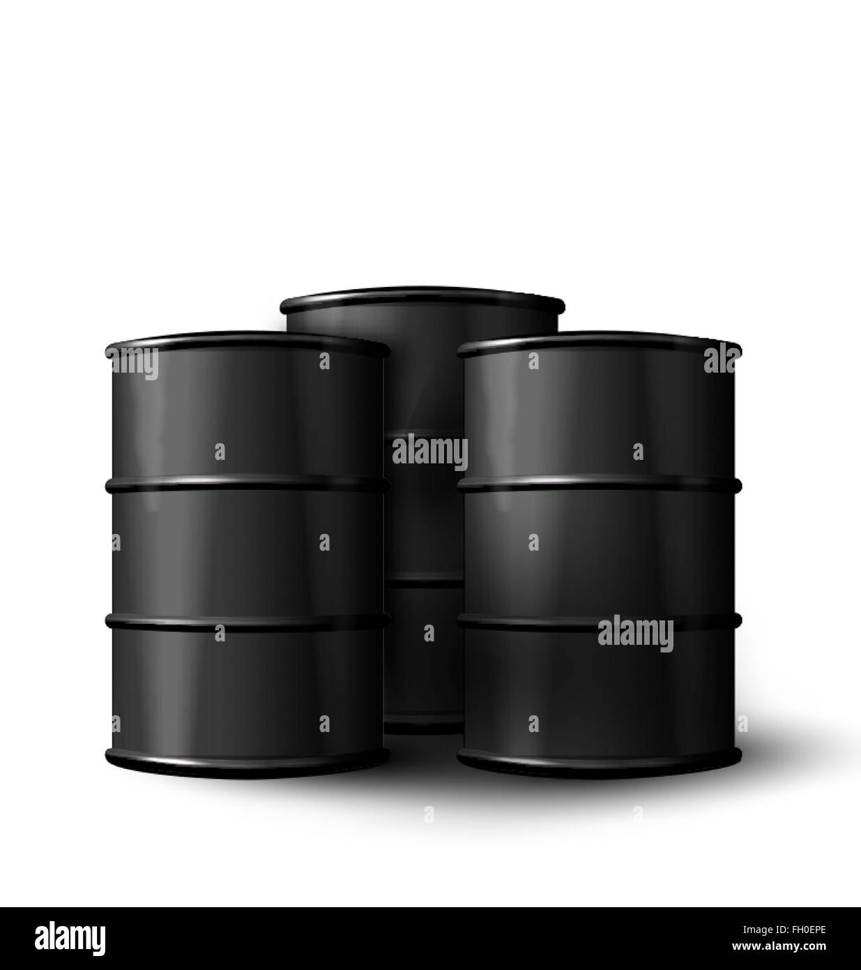 Three Realistic Black Metal of Oil Barrels Isolated Stock Vector
