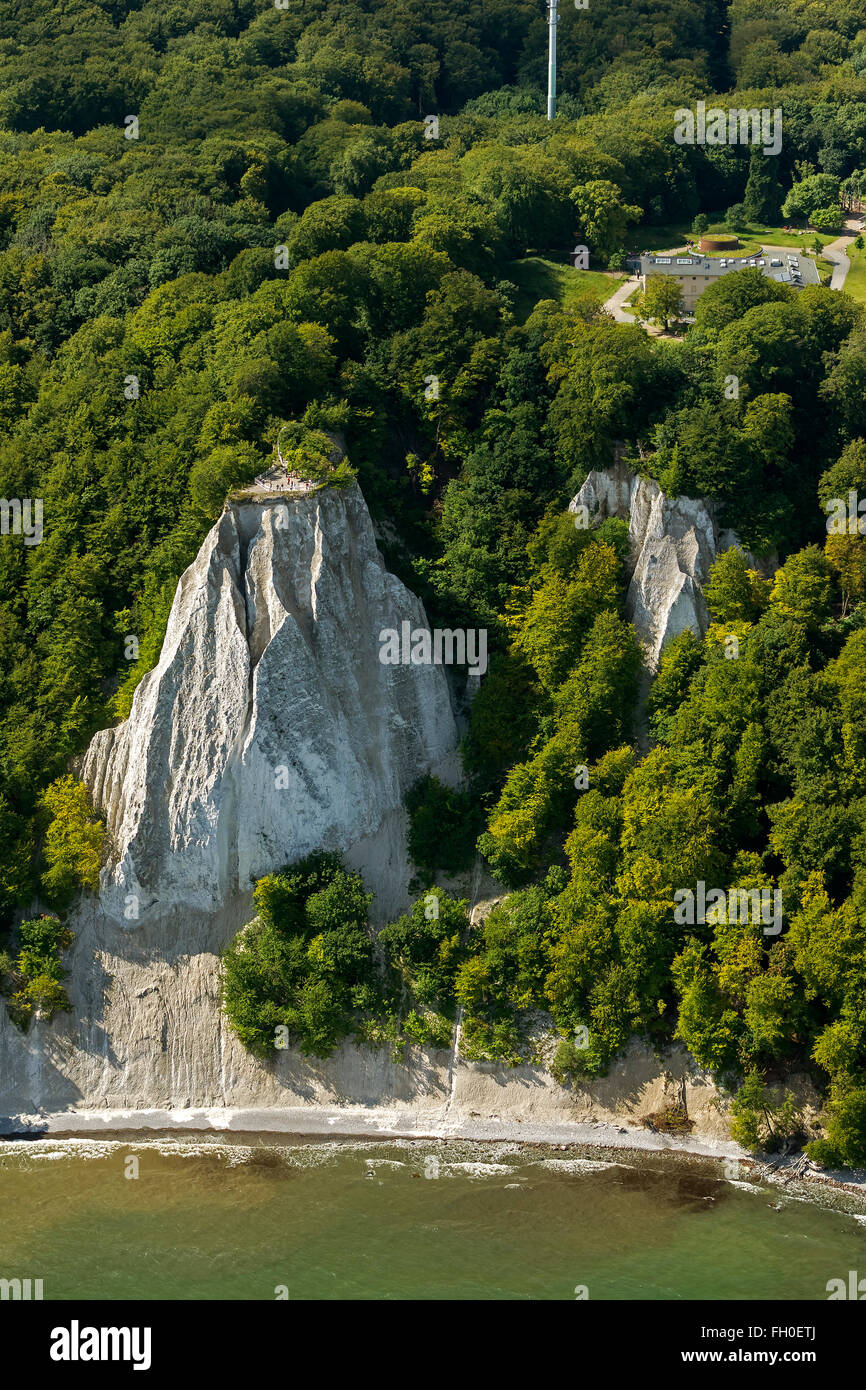 Aerial view, chalk cliffs, Jasmund National Park, Big Stubbenkammer Small Stubbenkammer, Königstuhl, observation deck, Sassnitz, Stock Photo