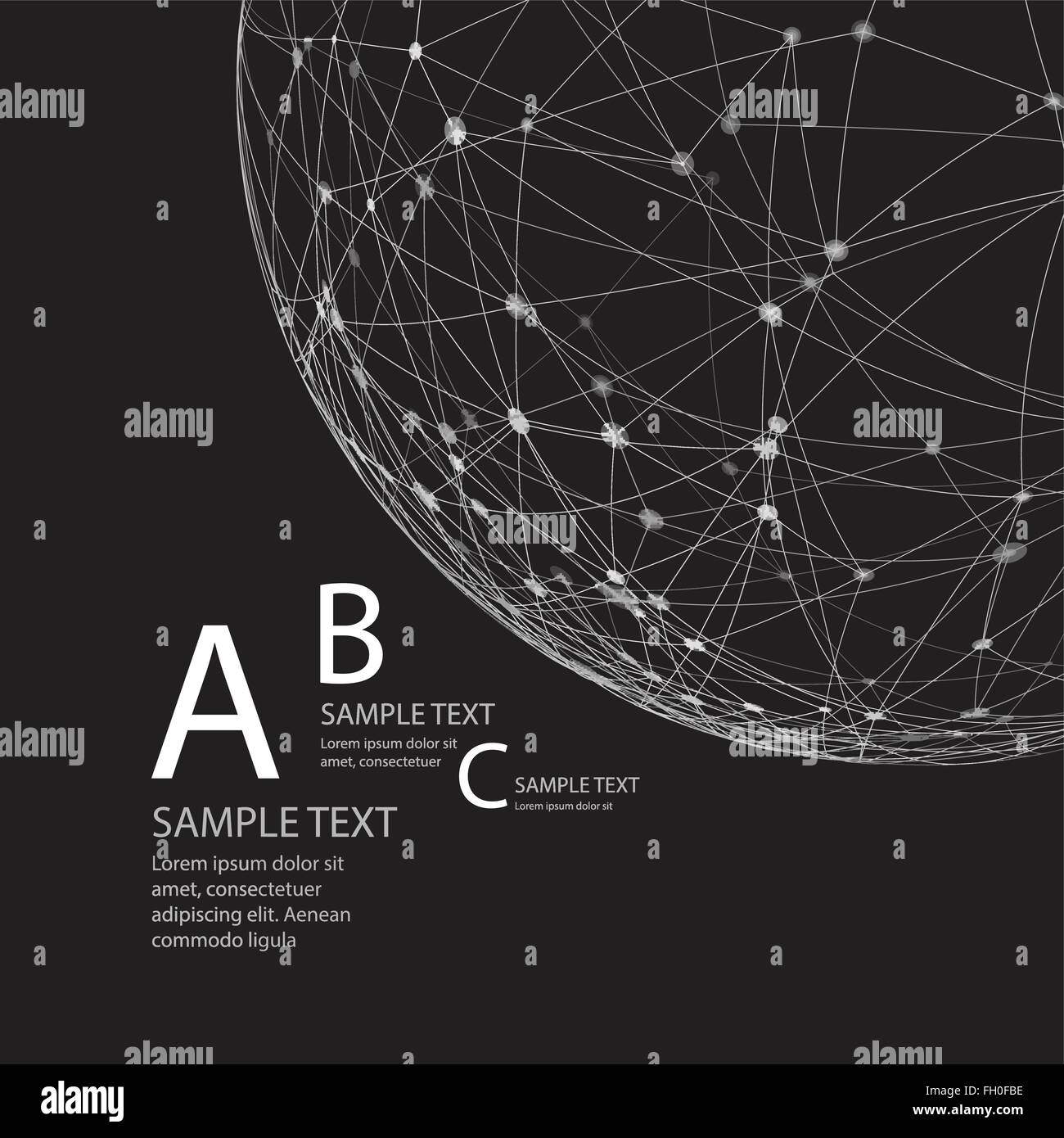 Wireframe mesh polygonal element. Sphere with connected lines and dots ...