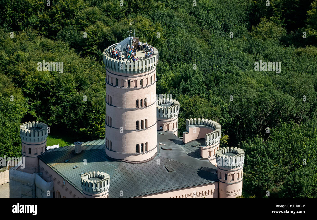 Aerial view, Granitz hunting lodge with Schinkel Tower, lookout tower, battlements, Binz, Rügen, Mecklenburg-Vorpommern, Germany Stock Photo