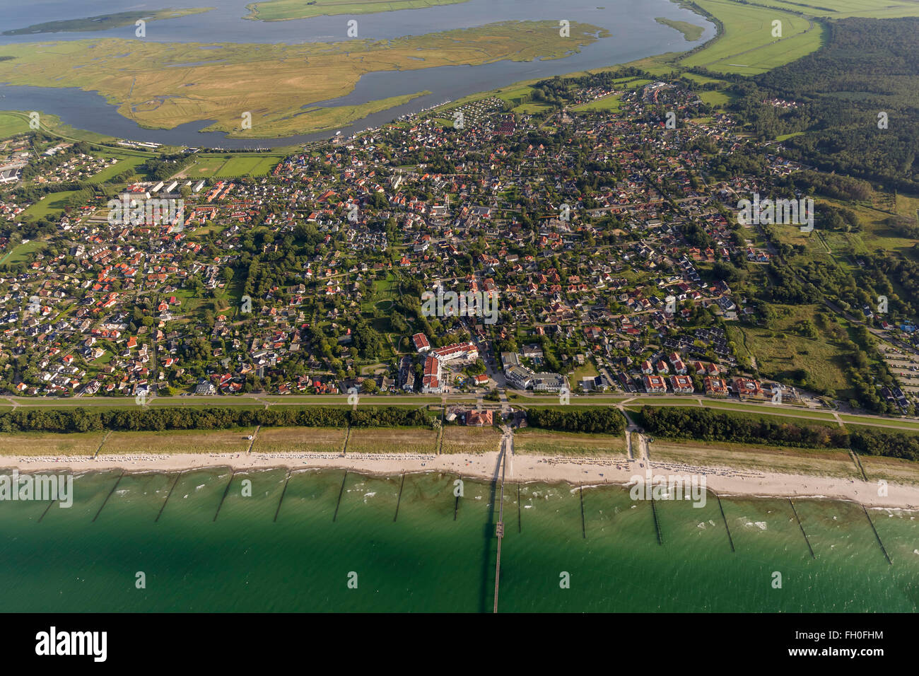 Aerial view, beach, pier Zingst, Zingst, Baltic Sea, Mecklenburg-Vorpommern, Germany, Europe, Aerial view, birds-eyes view, Stock Photo