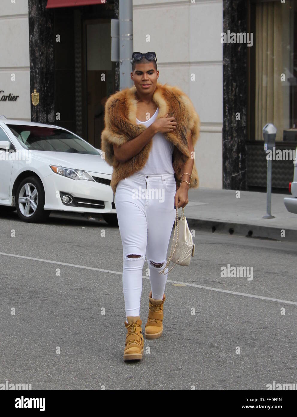 EJ Johnson sports a fur coat, Chanel handbag and a full face of makeup  while out filming 'Rich Kids of Beverly Hills' on Rodeo Drive Featuring: EJ  Johnson Where: Los Angeles, California,