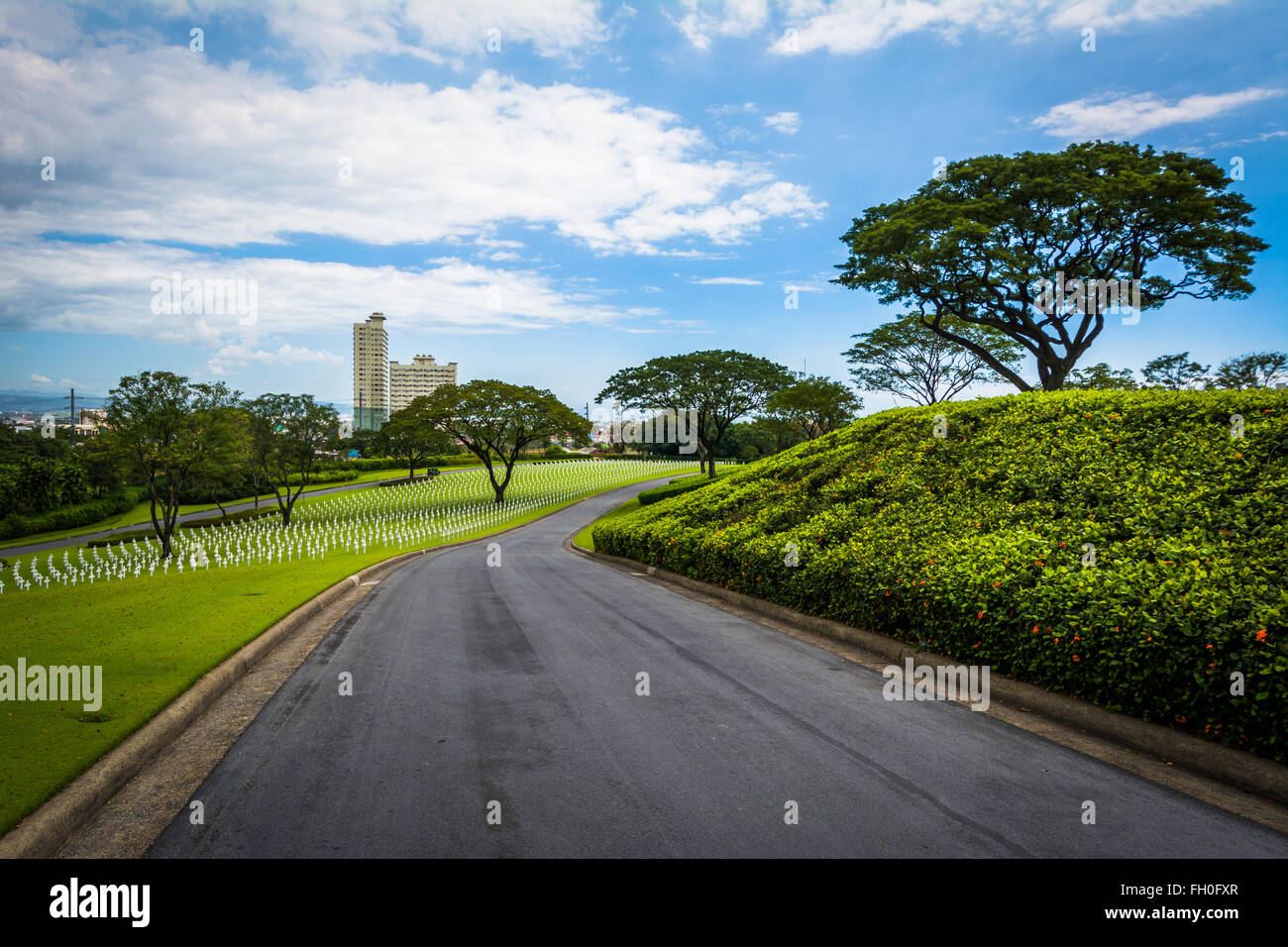 Road at the Manila American Cemetery & Memorial, in Taguig, Metro Manila, The Philippines. Stock Photo