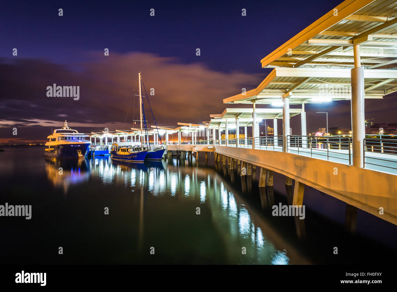 Pier in Manila Bay at night, in Pasay, Metro Manila, The Philippines. Stock Photo