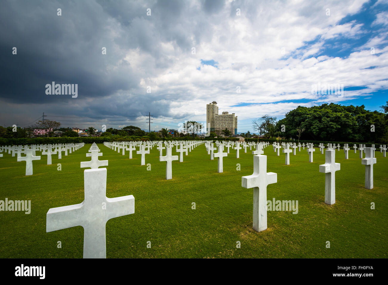 Graves at the Manila American Cemetery & Memorial, in Taguig, Metro Manila, The Philippines. Stock Photo