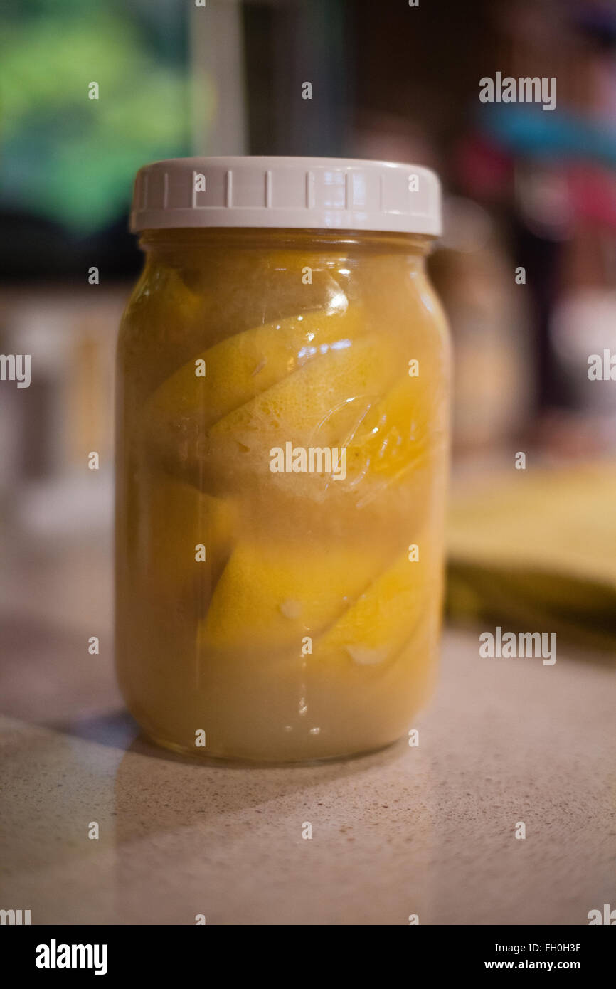 A jar of preserved lemons Stock Photo Alamy