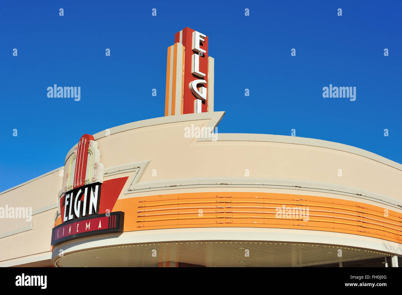 The art deco designed Elgin Cinema movie theater. Elgin, Illinois, USA