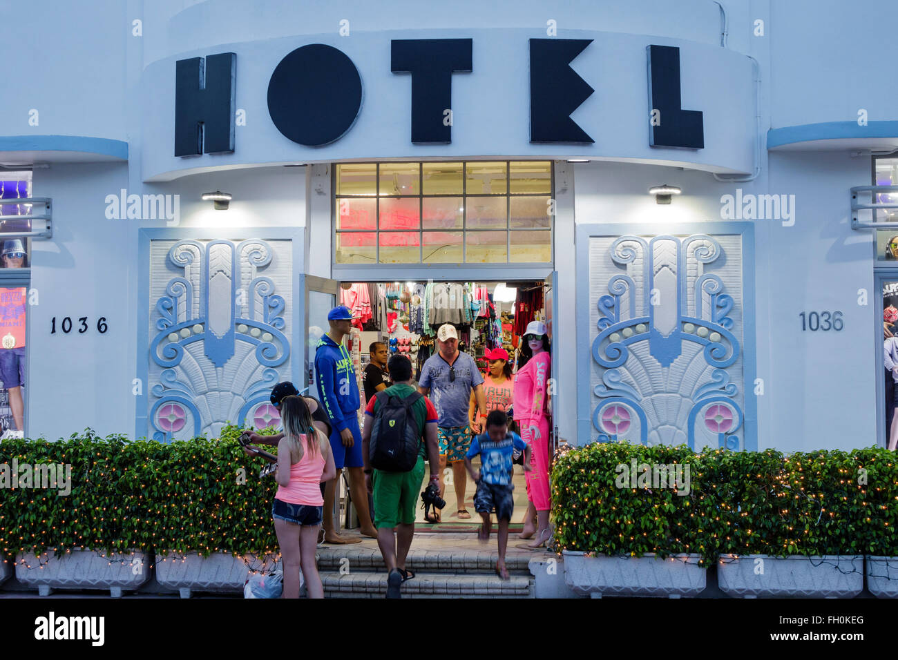 Miami Beach Florida,Ocean Drive,New Year's Eve,Congress,hotel,lodging,shopping shopper shoppers shop shops market markets marketplace buying selling,r Stock Photo