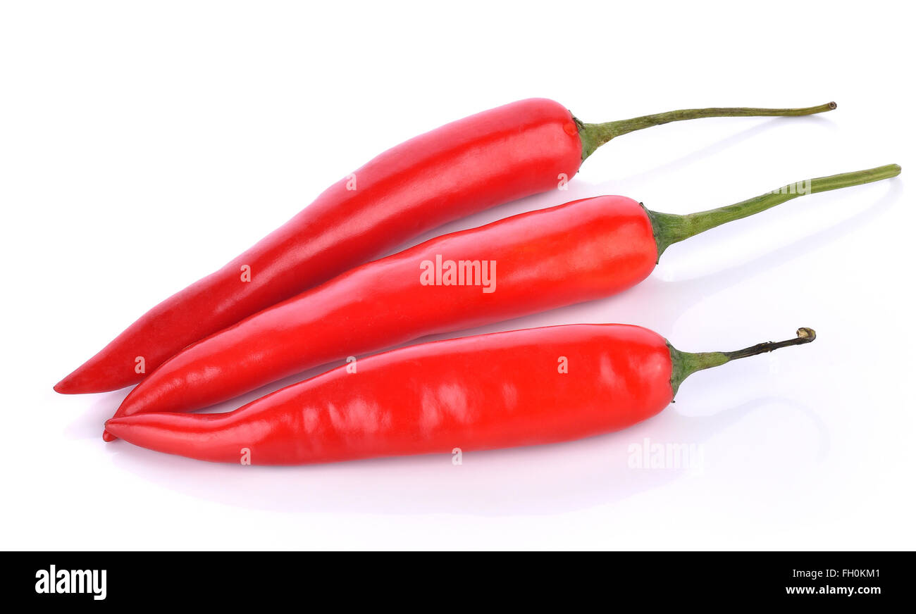 Red chilli peppers on white background Stock Photo