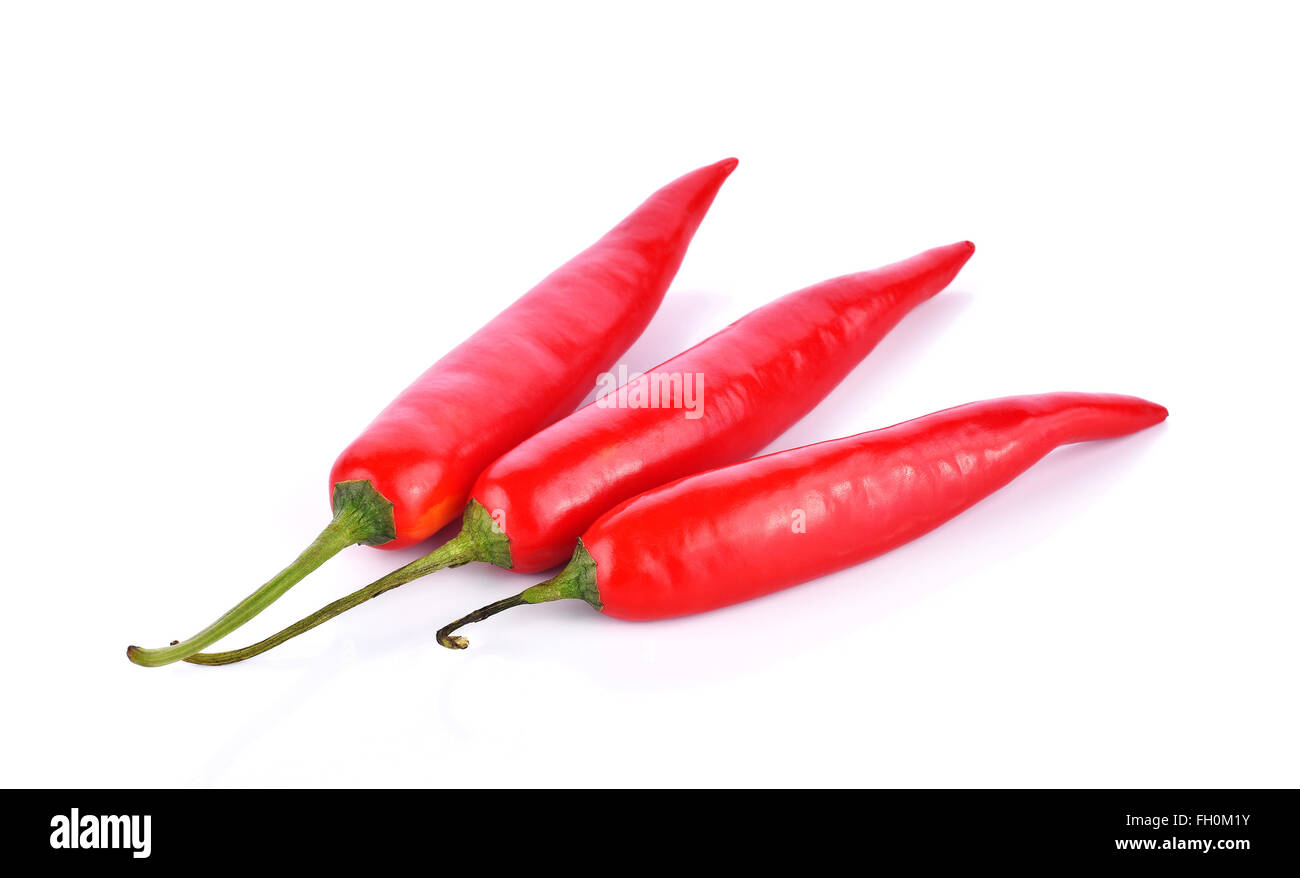 Red chilli peppers on white background Stock Photo