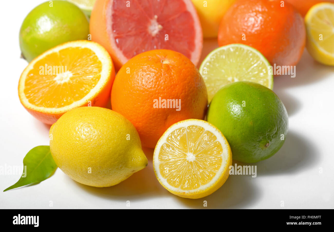citrus fruits isolated on white background Stock Photo