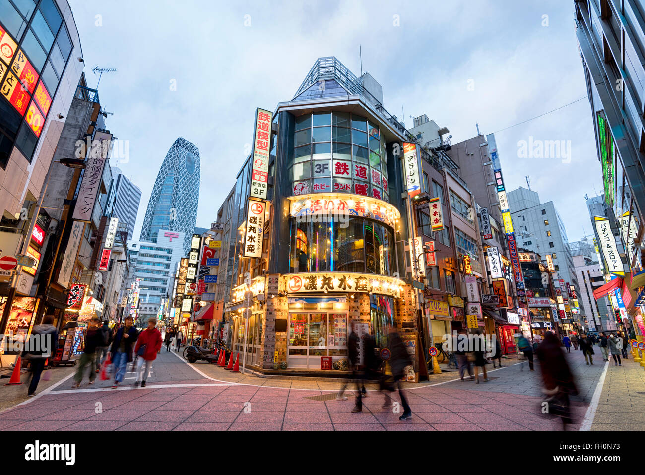 Tokyo; Japan -January 11; 2016: Street view of Nishi Shinjuku Shopping street whith several Japanese Restaurants on the sides. M Stock Photo