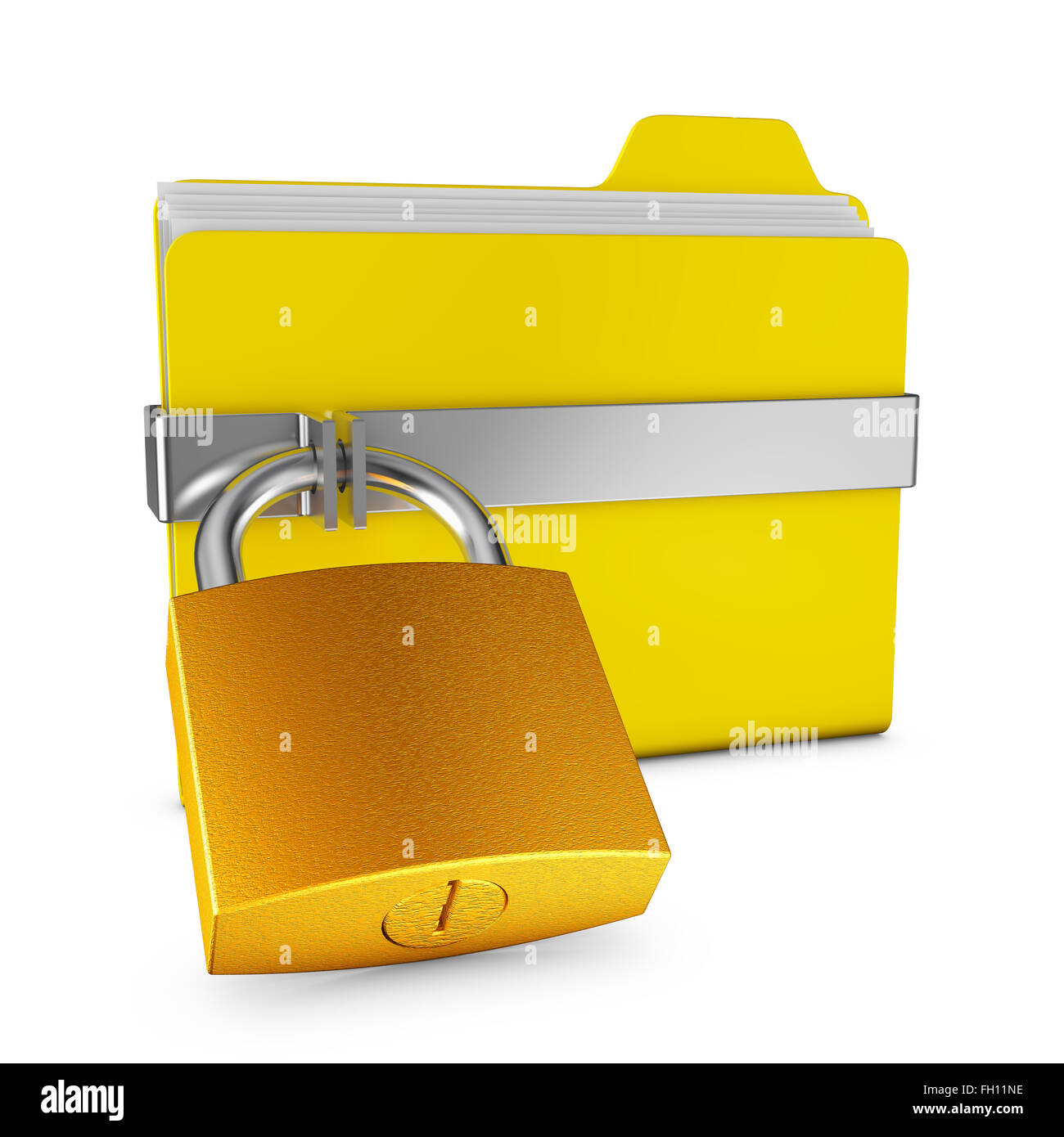 Yellow folder and a metal lock on a white background Stock Photo - Alamy