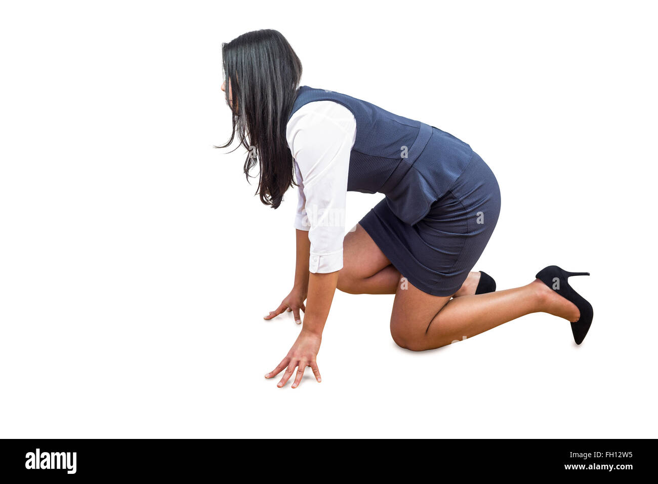 Woman in position to run Stock Photo - Alamy