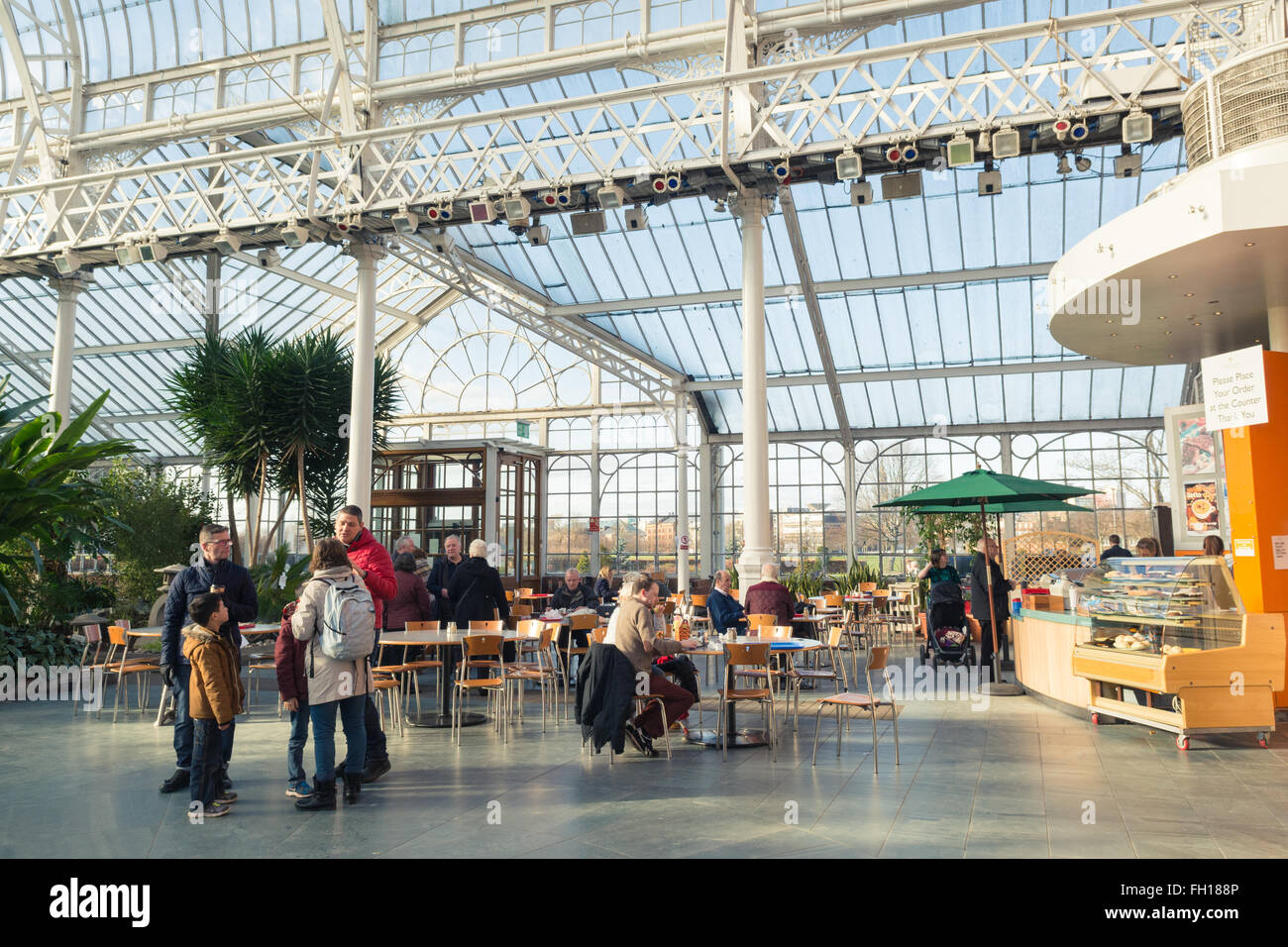 cafe inside the Peoples Palace and Winter Gardens, Glasgow Green, Glasgow, Scotland, in winter Stock Photo