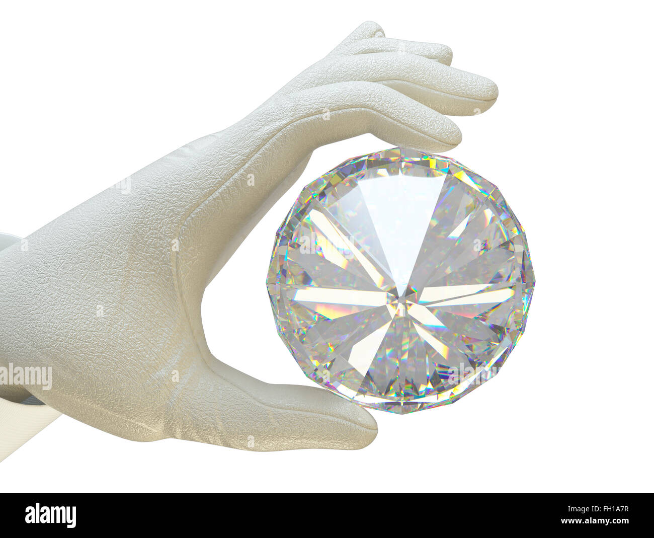 Hand in white glove holding huge gemstone or diamond Stock Photo
