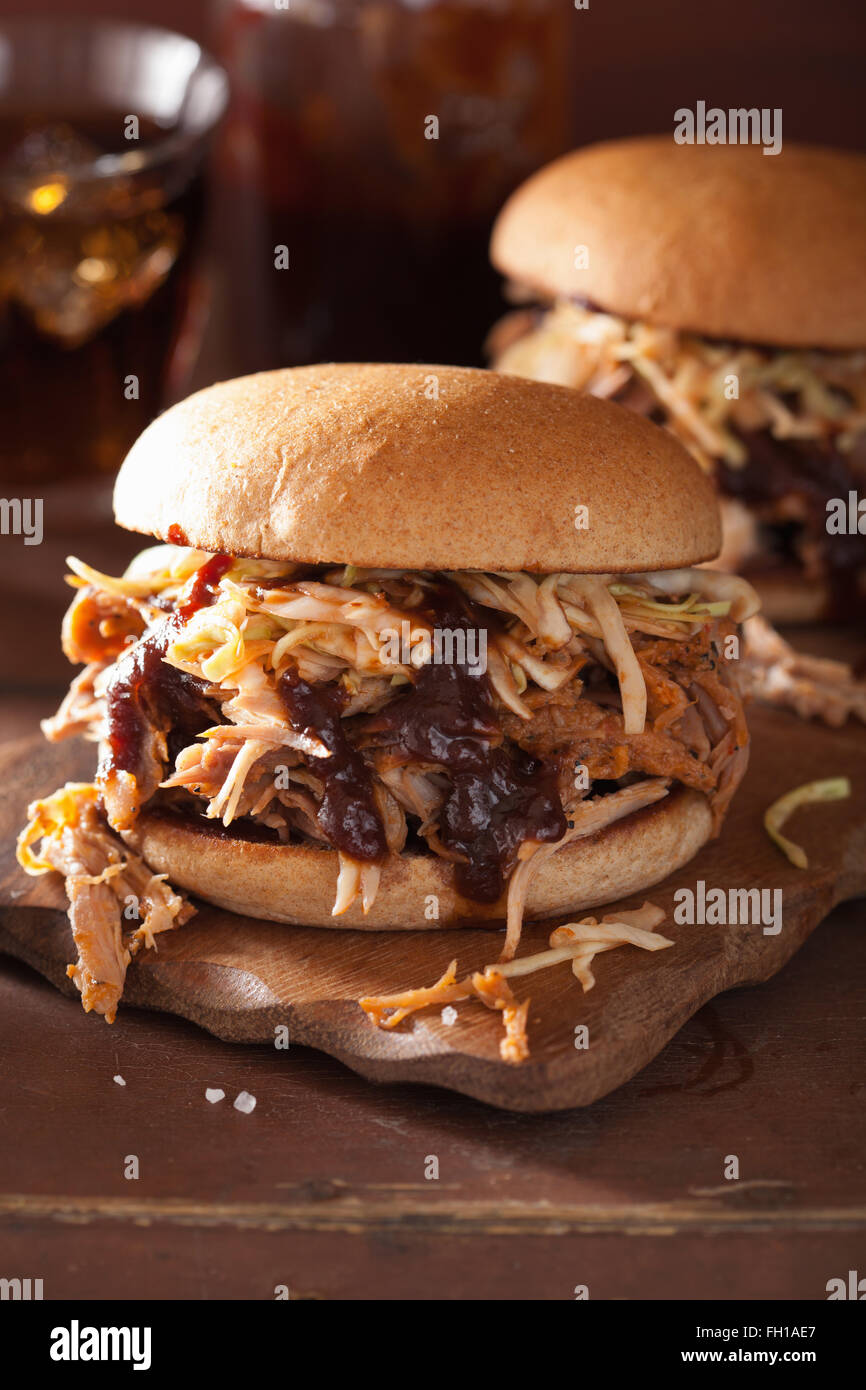 Homemade Pulled Pork Burger With Coleslaw And Bbq Sauce Stock Photo - Alamy