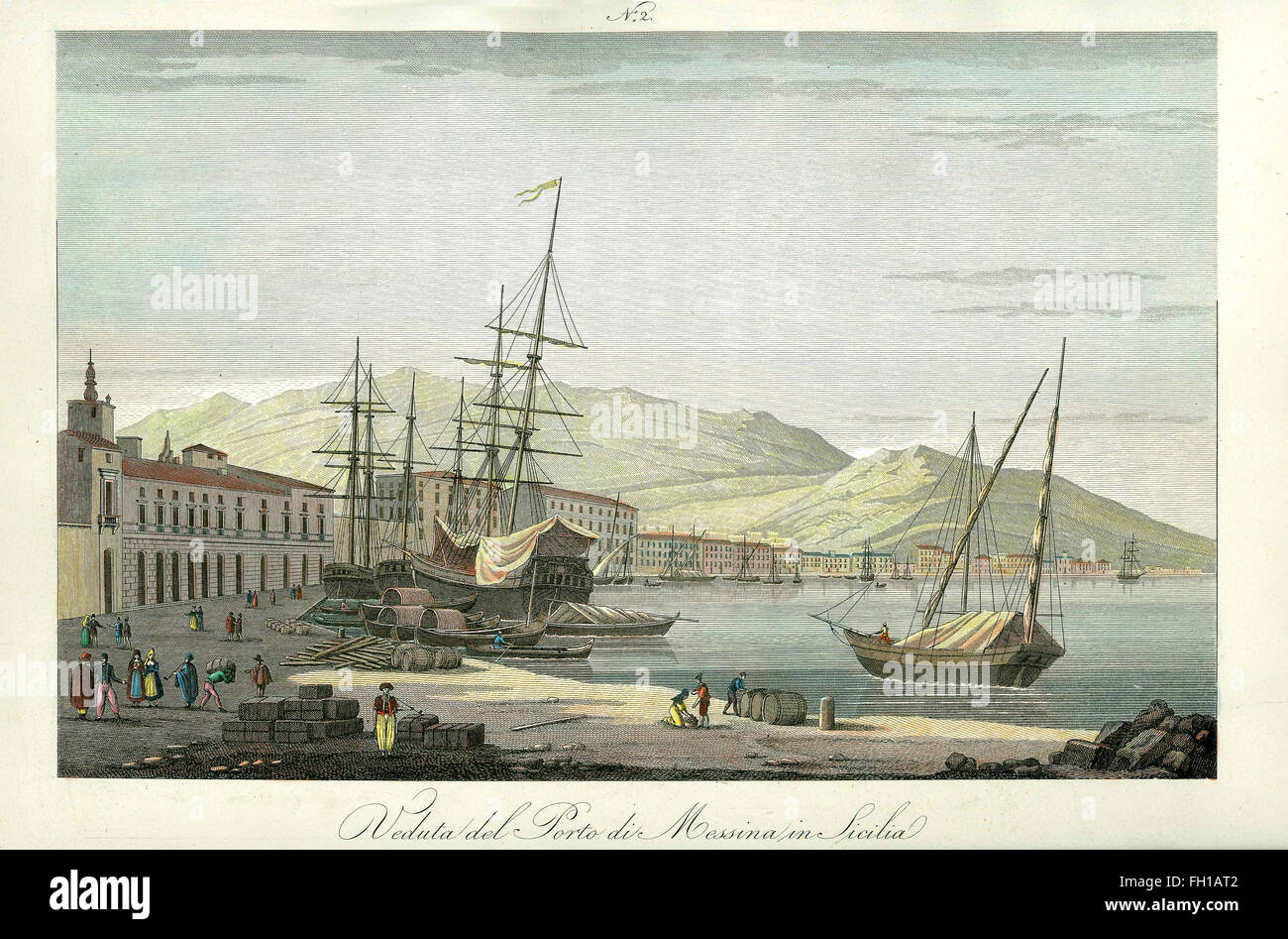 View of the port Messina Sicily early XIX century Stock Photo