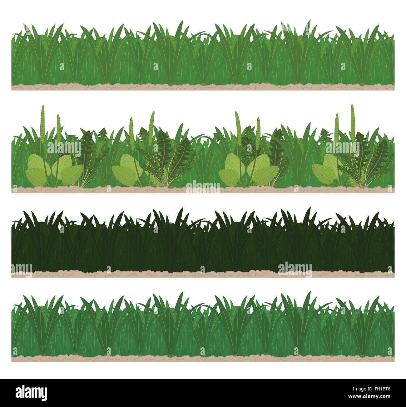 Collection of seamless green grass in different lights Stock Vector