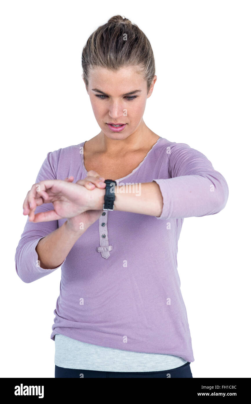 Young Woman Checking Wristwatch Stock Photo Alamy young-woman-checking-wristwatch-stock-photo-alamy
