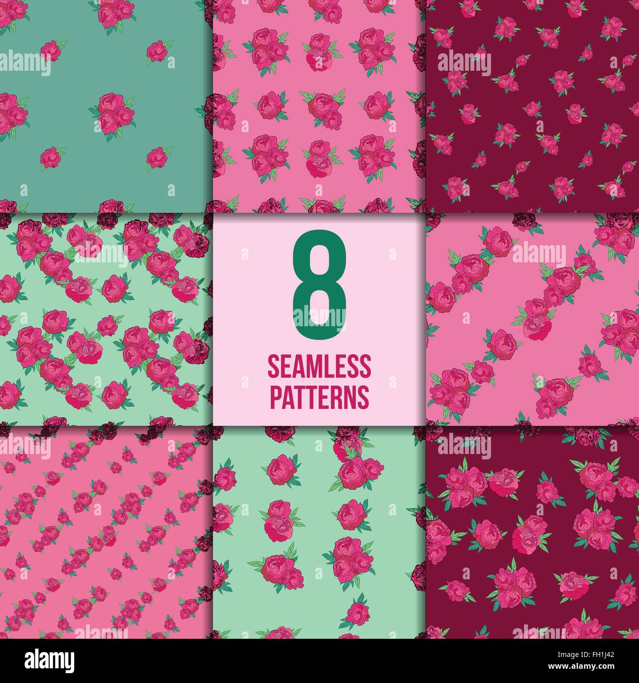 Seamless pattern set with pink peonies Stock Vector Image & Art - Alamy