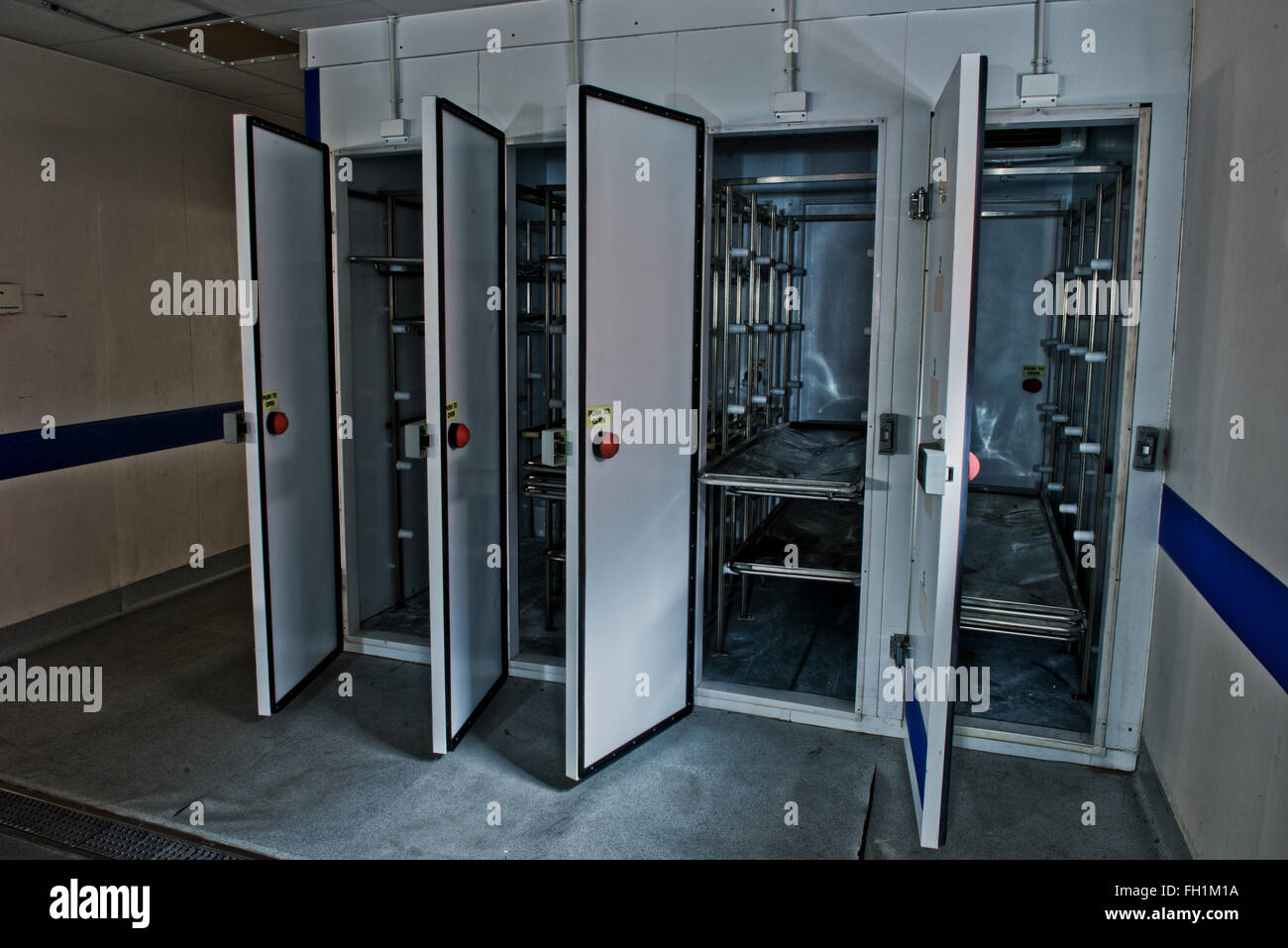 Body fridges in the mortuary at Royal Hospital Haslar. Gosport