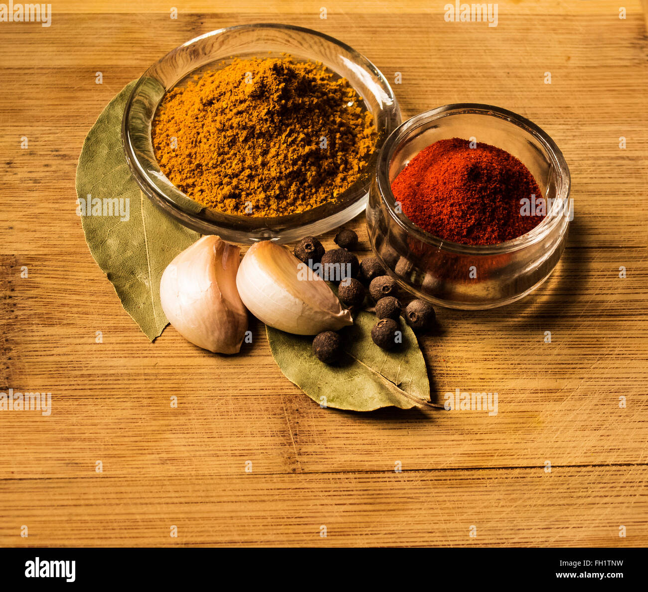 Spices on the wooden table Stock Photo