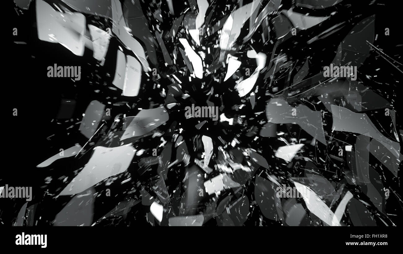 Shattered glass on black with motion blur. Large resolution Stock Photo