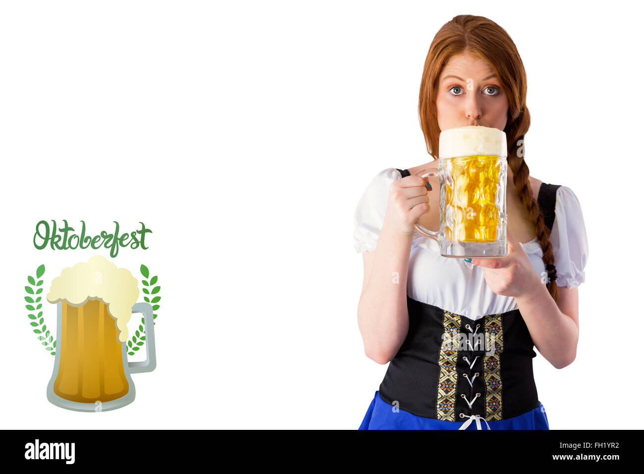 Composite image of oktoberfest girl drinking jug of beer Stock Photo