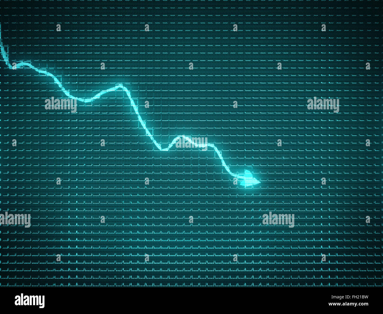 Blue trend graph as symbol of recession or financial crisis. Stock Photo