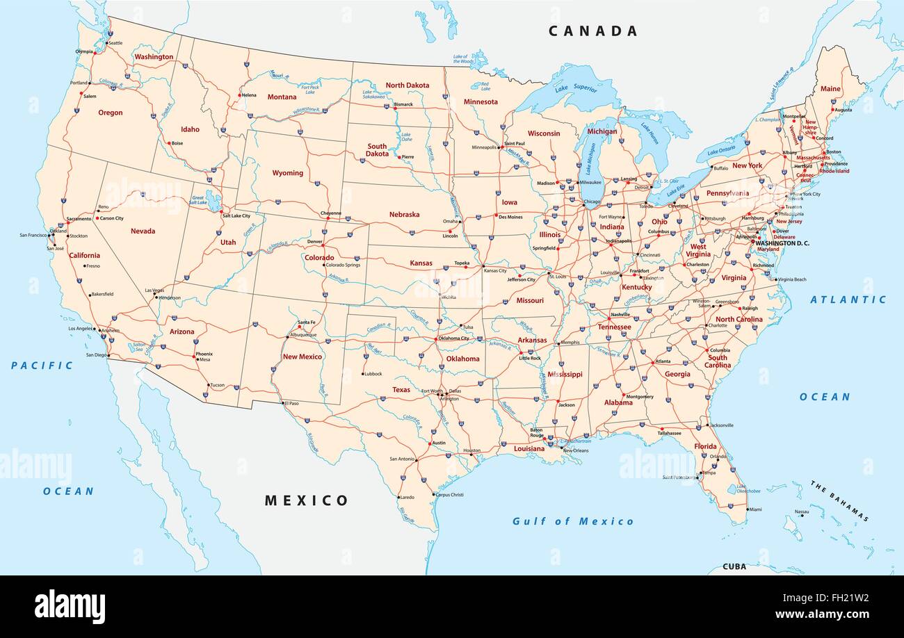 us interstate highway map Stock Vector